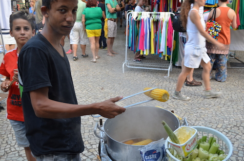 July 6, 2014 Boys make corn at the Feira Hippie de Ipanema